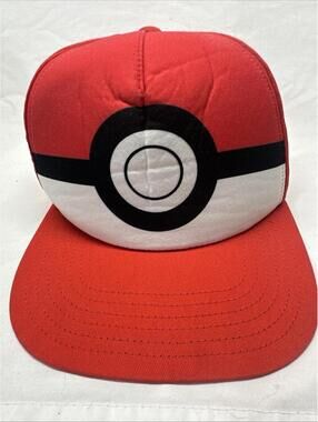 Pokemon Poke Ball Snapback Hat Youth OSFM Red White Black Embroidered Logo